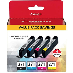 Canon 0390C005 (CLI-271) 4-Color (BK/CMY) Ink Cartridge Value Pack