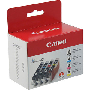 Canon 0620B010 (CLI-8) C/M/Y/K Ink Tank Combo Pack (Includes 1 Each of OEM# 0620B002 0621B002 0622B002 0623B002)