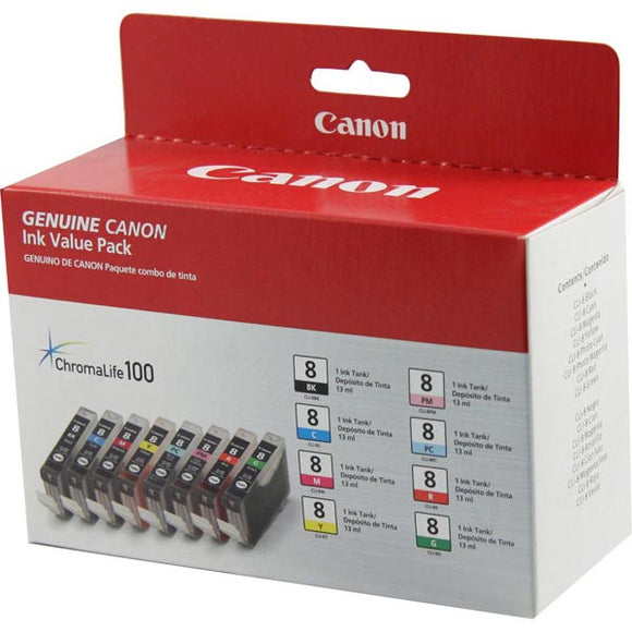 Canon 0620B015 (CLI-8) BK/C/M/Y/PC/PM/R/G Color Ink Combo Pack (Includes 1 Each of OEM# 0620B002 0621B002 0622B002 0623B002 0624B002 0625B002 0626B002 0627B002)