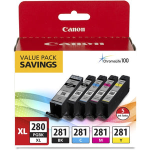 Canon 2021C007 (PGI-280XL/CLI-281) High Yield Black/C/M/Y Color Ink Tanks Combo 5/Pack