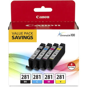 Canon 2091C005 (CLI-281) Four Color Ink Catridge Value Pack Includes K/C/M/Y