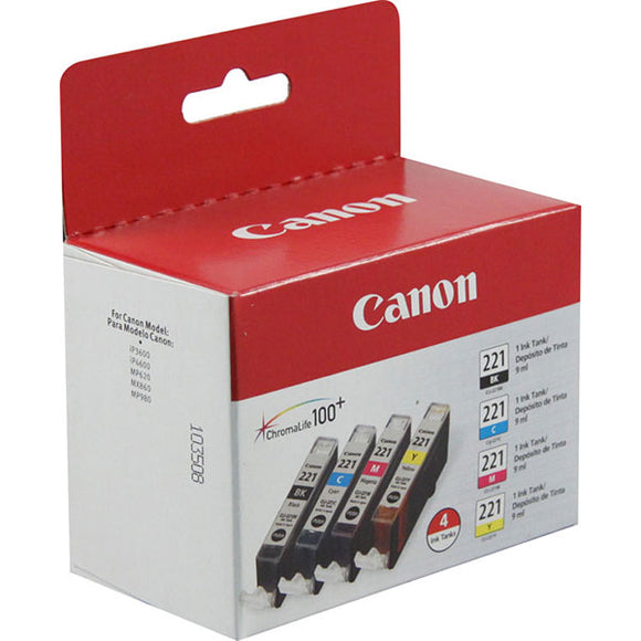 Canon 2946B004 (CLI-221) C/M/Y/K Ink Combo Pack (Includes OEM# 2946B001 2947B001 2948B001 2949B001)