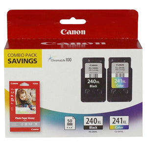 Canon 5206B005 (PG-240XL/CL-241XL) High Yield Black and Color Ink Combo Pack (Includes 1 Each of OEM# 5206B001 5208B001 50 Sheets Photo Paper) (300 Yield Black 400 Yield Color)