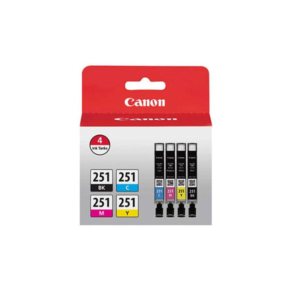 Canon 6513B004 (CLI-251 B/C/M/Y) Black/Cyan/Magenta/Yellow Ink Combo Pack (Includes 1 Each of OEM# 6513B001 6514B001 6515B001 6516B001)