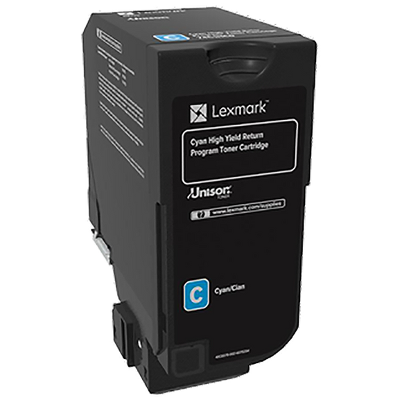 Lexmark 74C1HC0 High Yield Cyan Return Program Toner Cartridge (12,000 Yield)