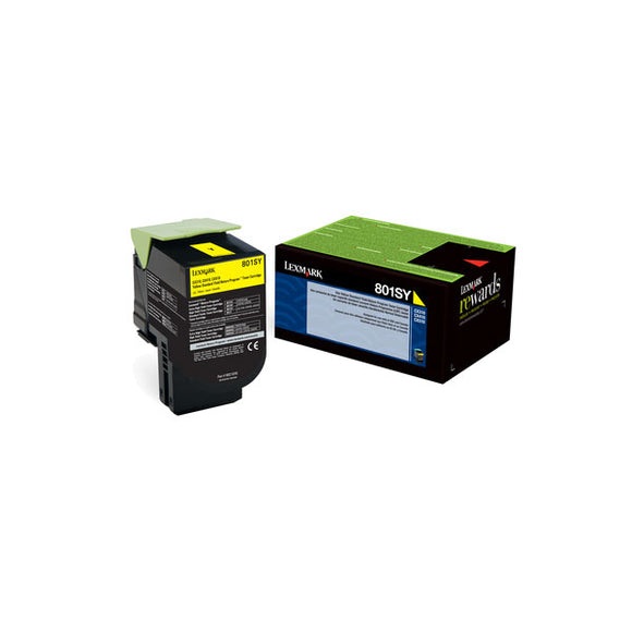 Lexmark 80C1SY0 (801SY) Yellow Return Program Toner Cartridge (2,000 Yield)