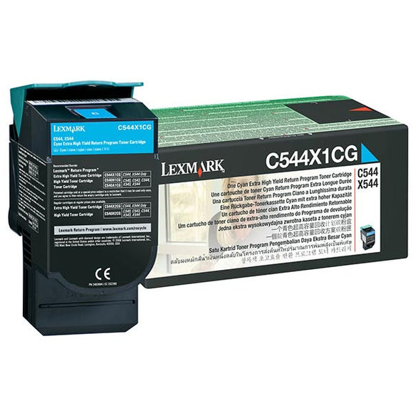 Lexmark C544X4CG Extra High Yield Cyan Return Program Toner Cartridge for US Government (4,000 Yield) (TAA Compliant Version of C544X1CG)