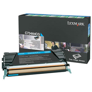 Lexmark C734A4CG Cyan Return Program Toner Cartridge for US Government (6,000 Yield) (TAA Compliant Version of C734A1CG)