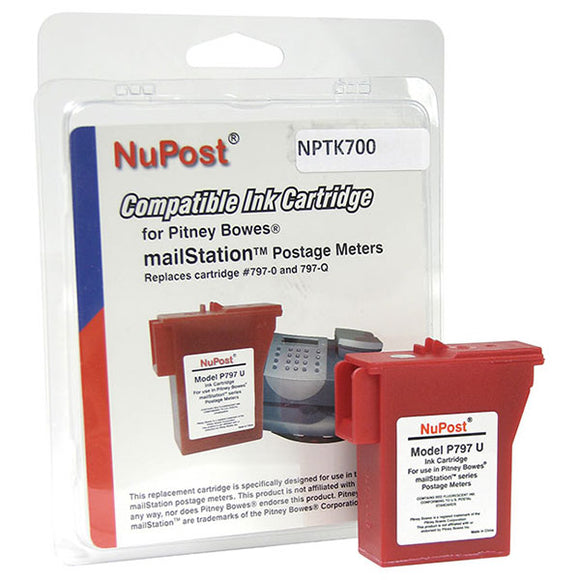 NuPost NPTK700 Non-OEM New Build Red Postage Meter Ink Cartridge (Alternative for Pitney Bowes 797-0 797-M 797-Q) (800 Yield)