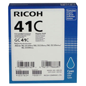 Ricoh 405762 Cyan Ink Cartridge (2,200 Yield) (Type GC41C)